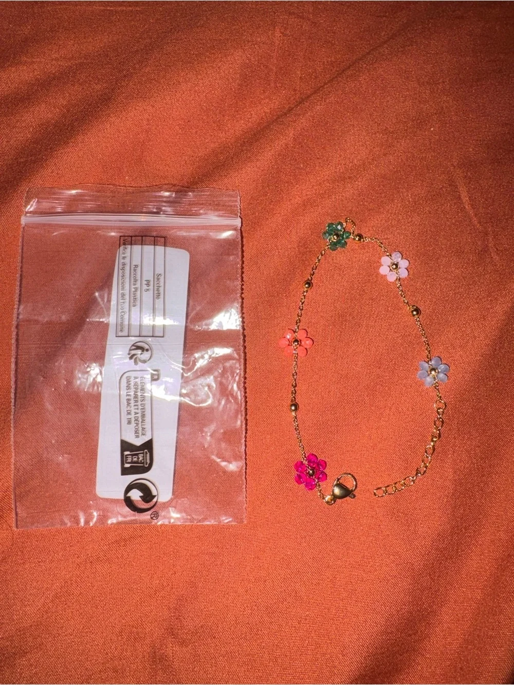 Gold-Plated Floral Charm Bracelet with Multicolor Flowers